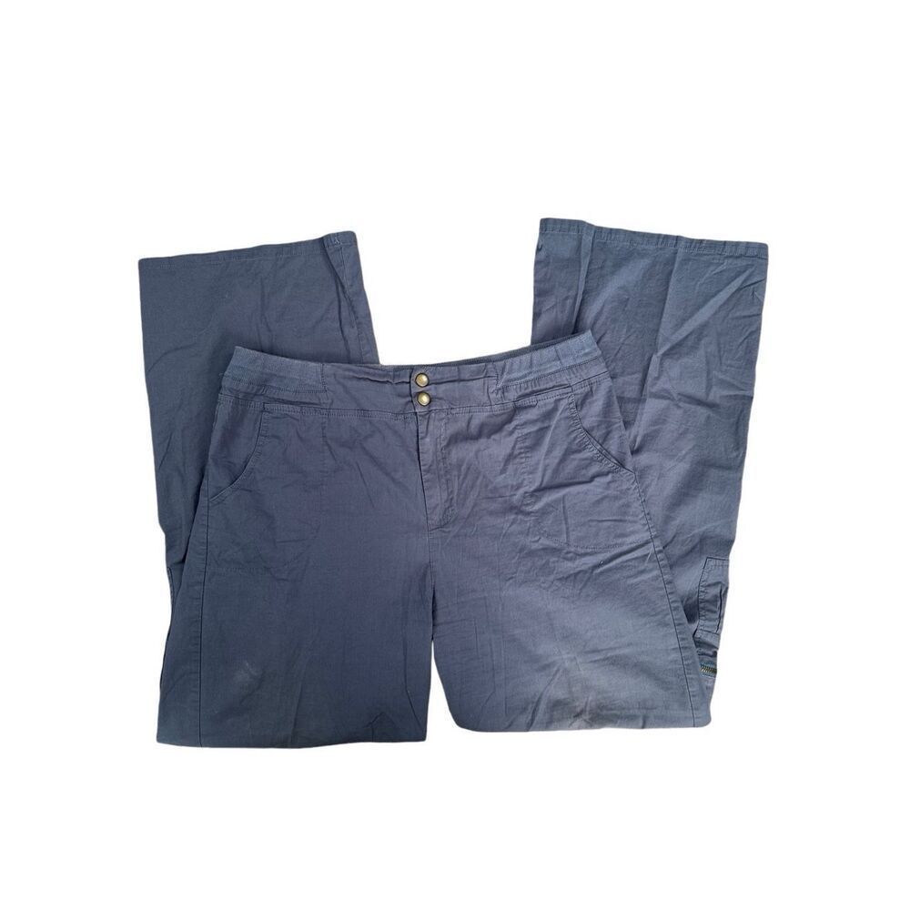 Soft Surroundings Wide Leg Cargo Pant Pocket Cotton Gray Blue Womens M Lagenlook